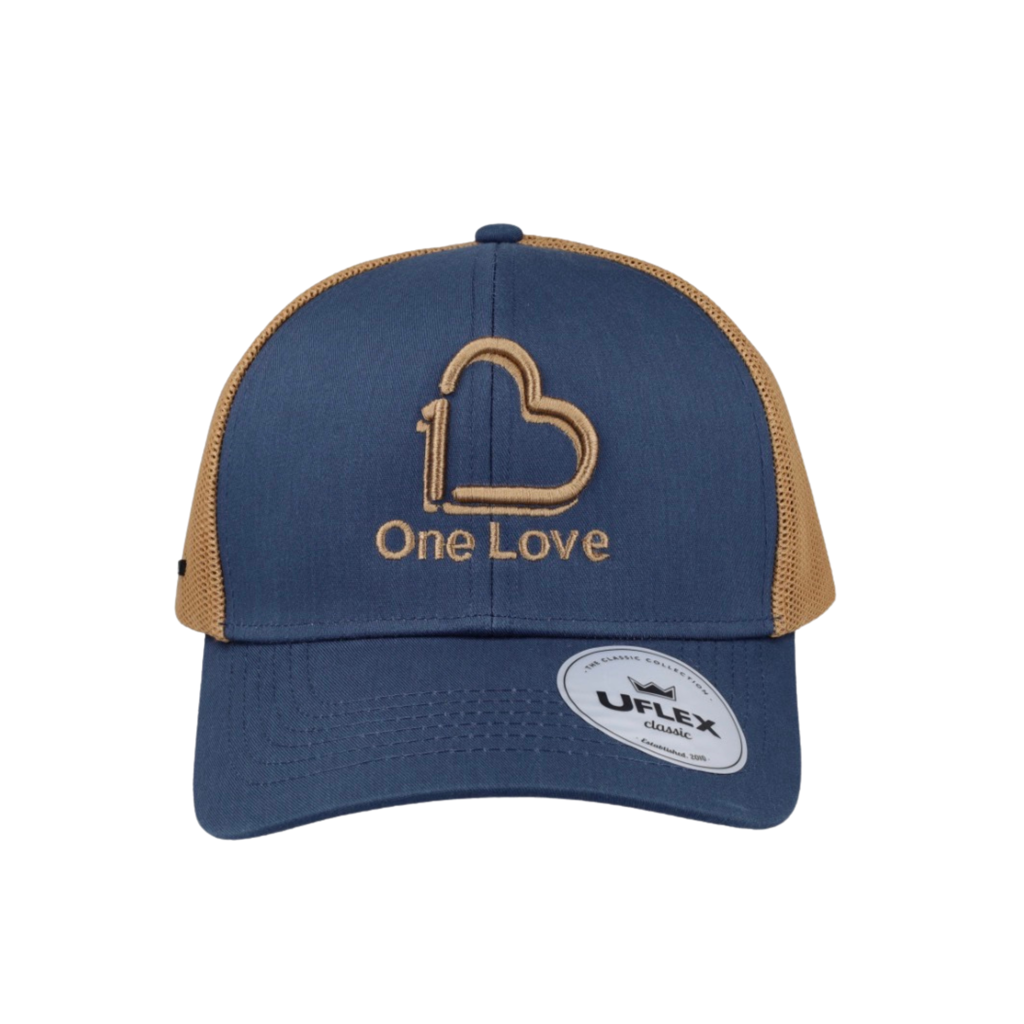 One Love Trucker Cap (Mesh Baseball Cap) - Navy Blue & Beige