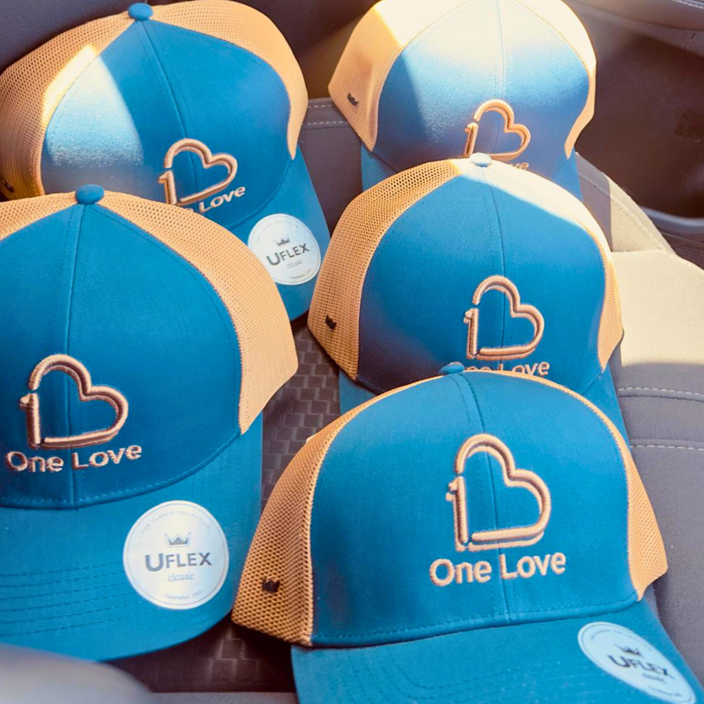 One Love Trucker Cap (Mesh Baseball Cap) - Navy Blue & Beige